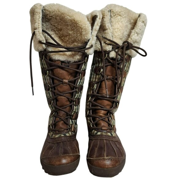 UGG Adirondack Tall Boots 3226‎ Plaid Sheepskin Leather Waterproof Size 6 - Picture 2 of 10